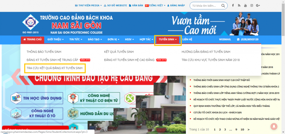 Tra cứu thông tin tuyển sinh trực tuyến