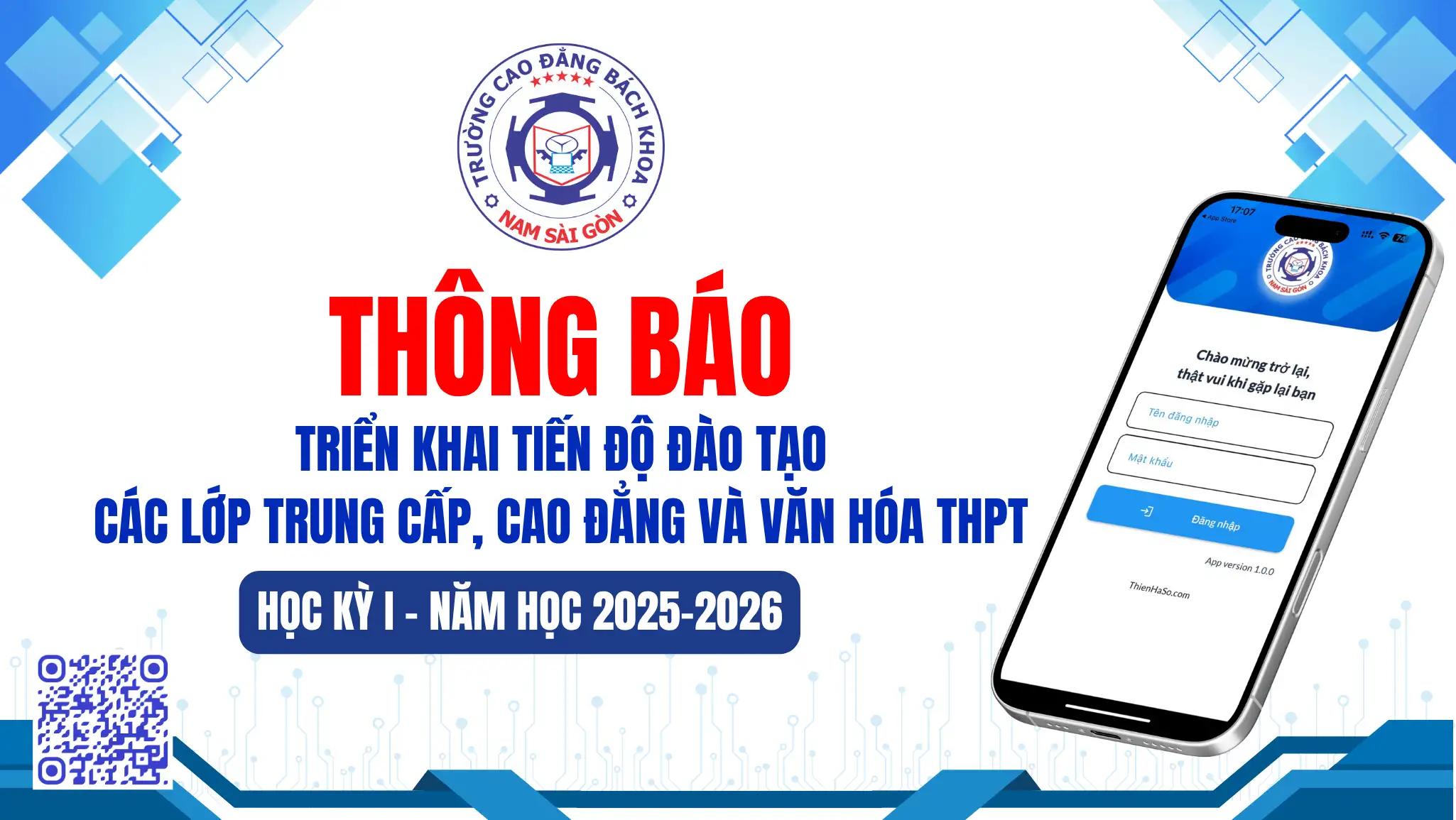 Thông báo về việc triển khai tiến độ đào tạo các lớp Trung cấp, Cao đẳng và Văn hóa THPT – HK1 – năm học 2025-2026