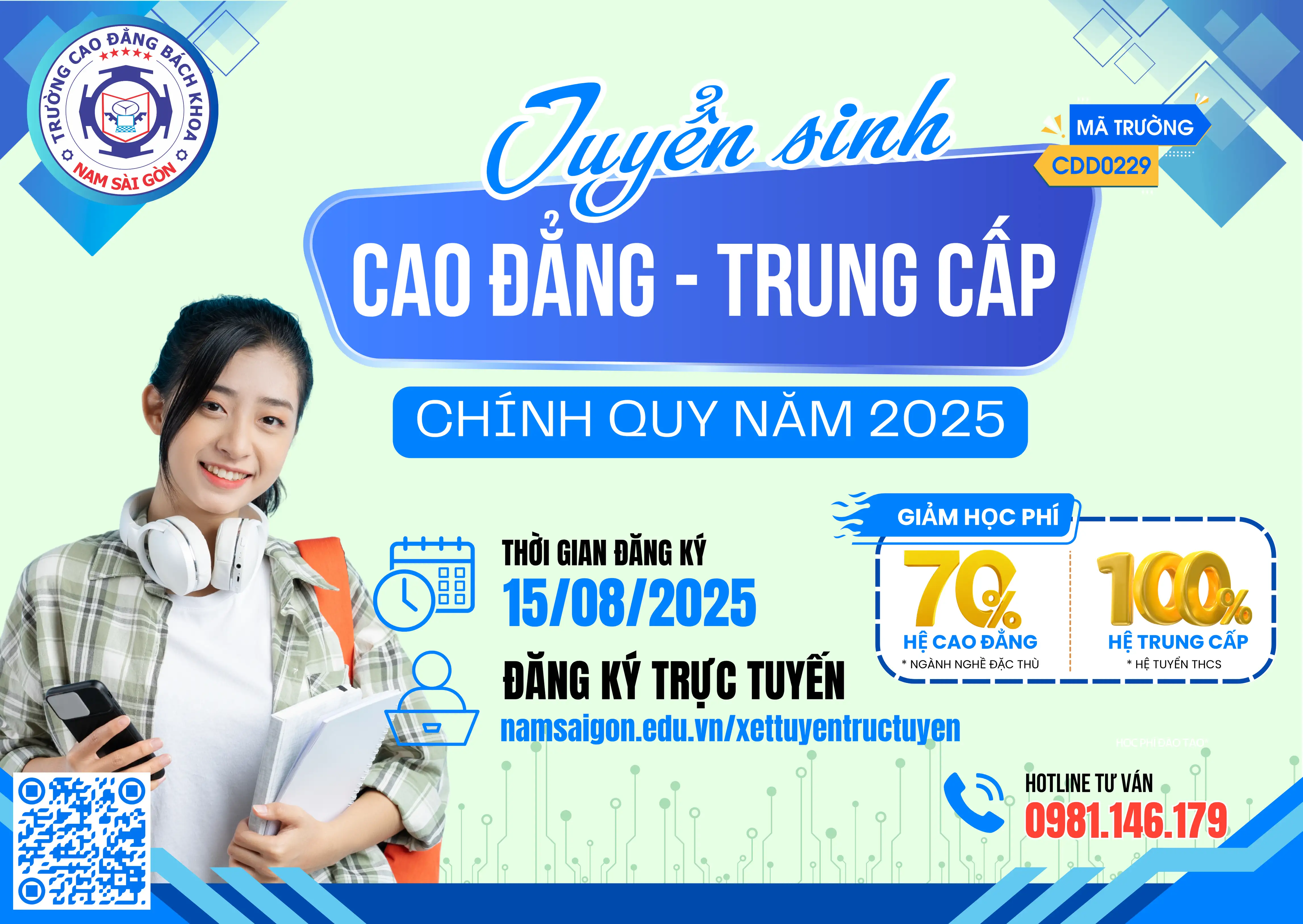 Tuyển ính hệ Cao đẳng, Trung cấp năm 2025 – Xét tuyến học bạ “Mở rộng cánh cửa tương lai”