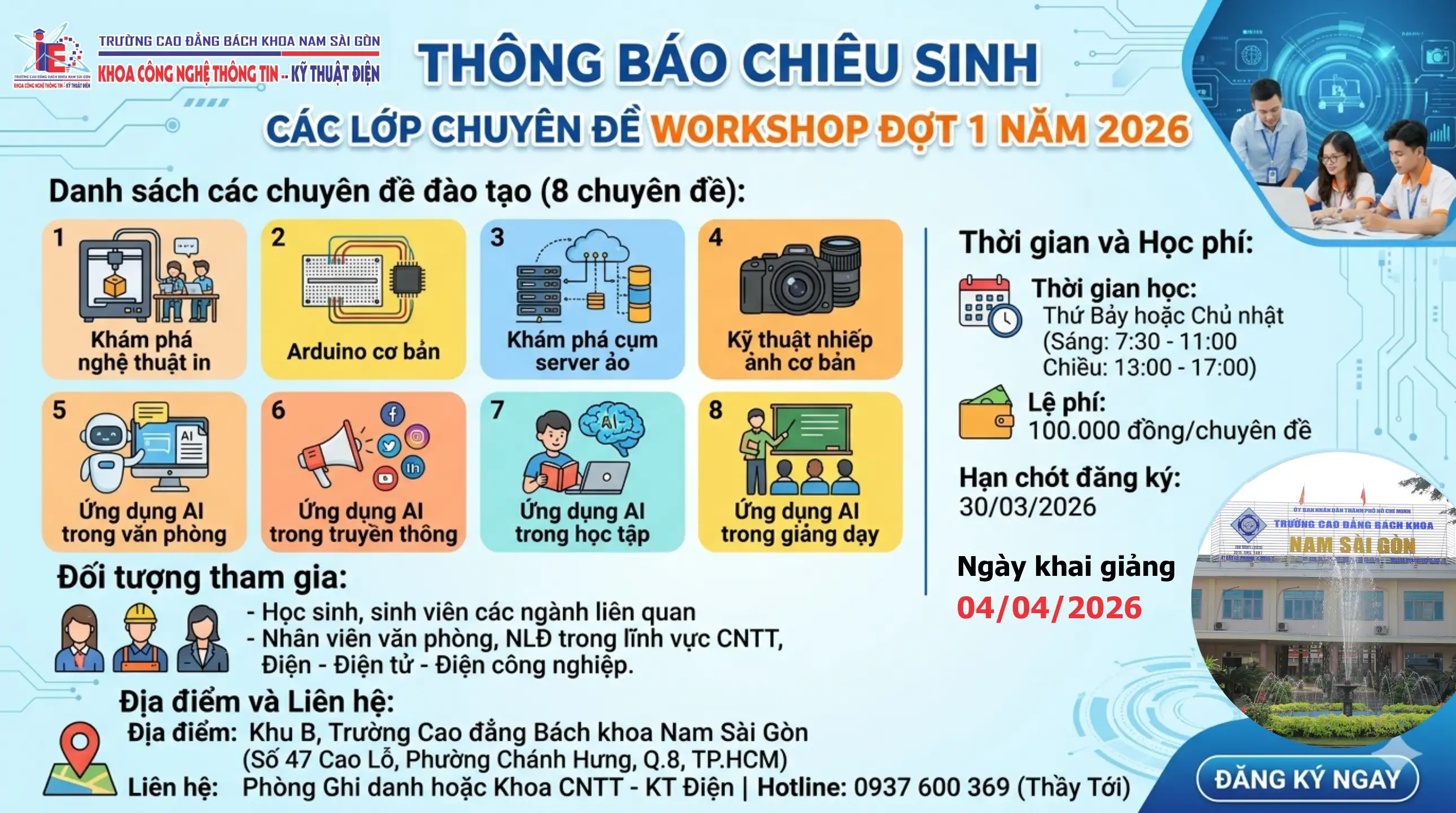 Thông báo chiêu sinh các lớp chuyên đề workshop đợt 1 năm 2026