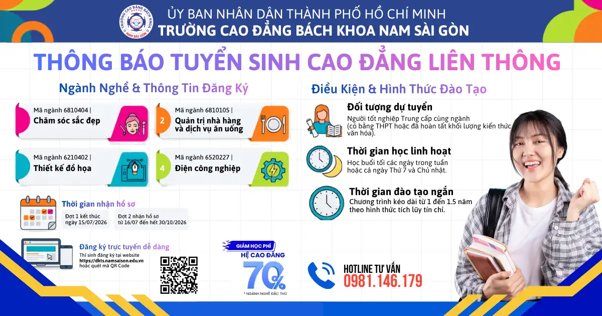 Thông báo về việc tuyển sinh Cao đẳng liên thông năm 2026