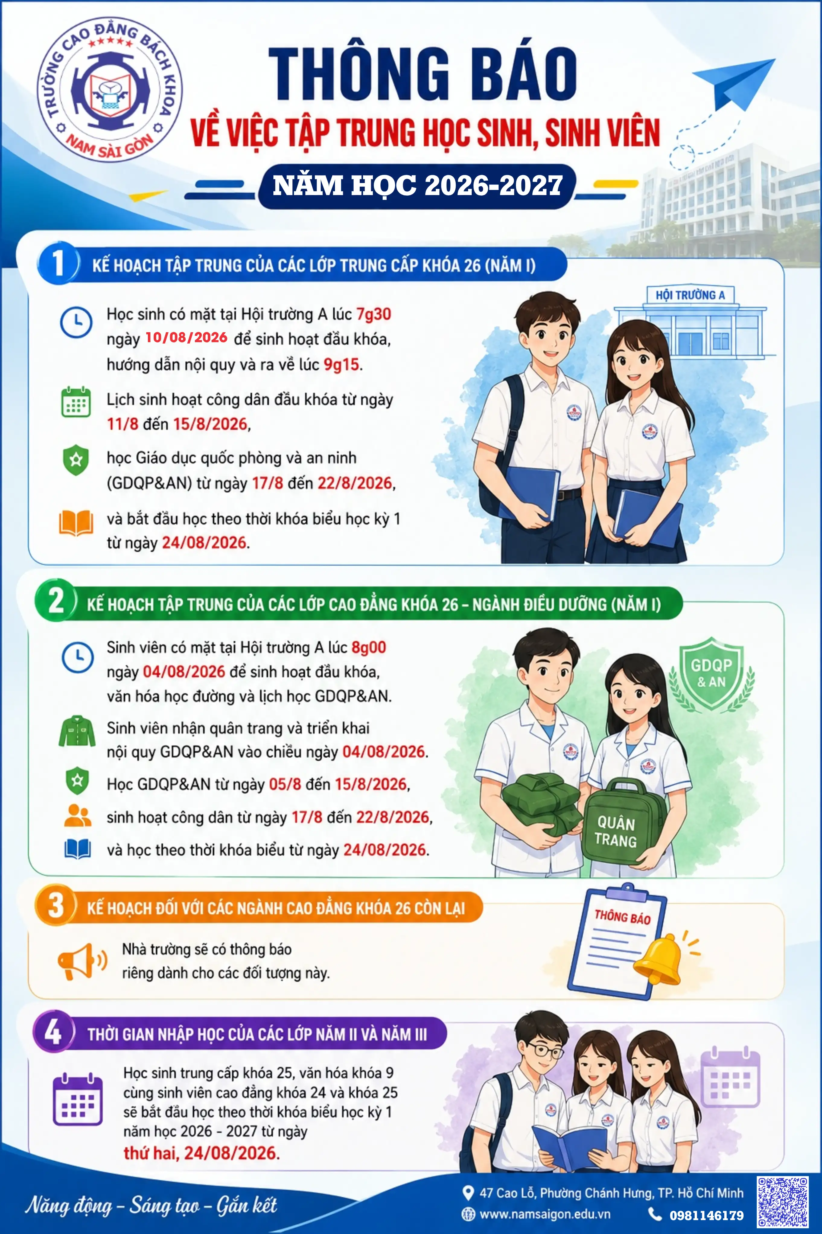 Thông báo về việc tập trung học sinh, sinh viên năm học 2026-2027