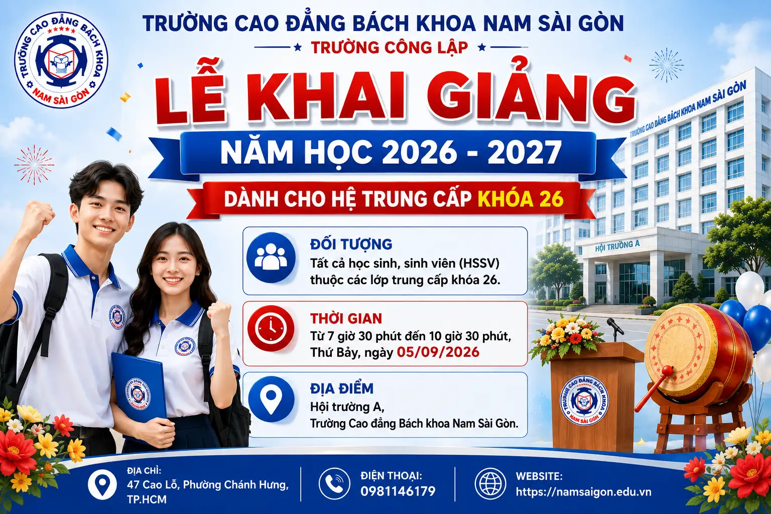 Lễ khai giảng năm học 2026-2027 hệ Trung cấp khóa 26