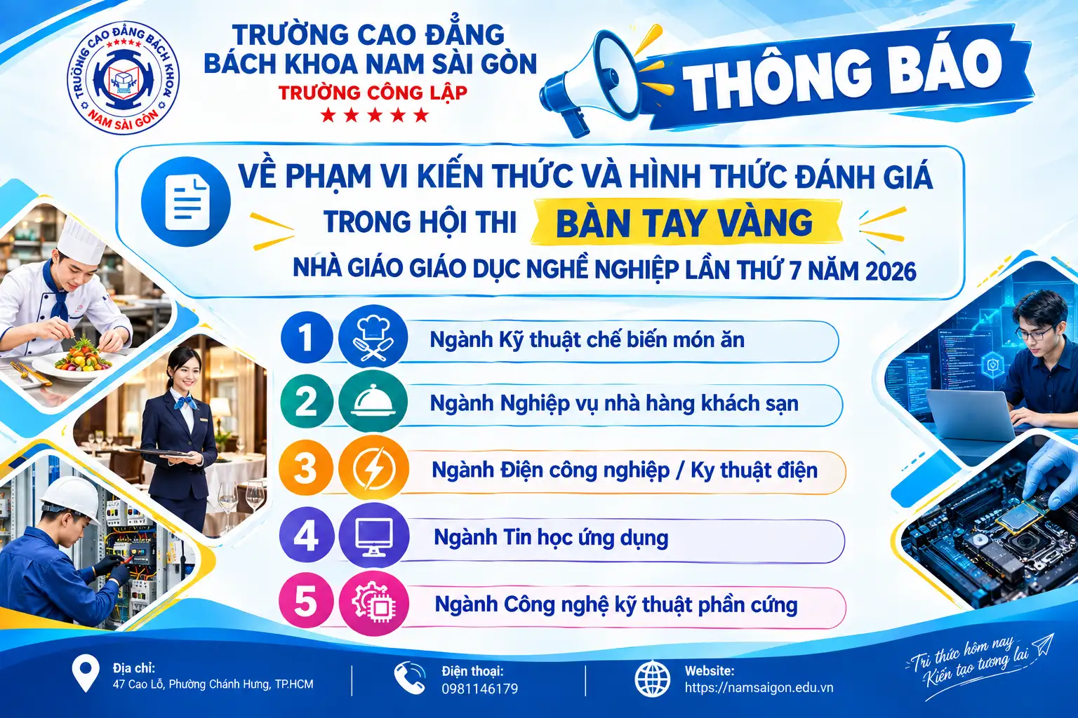Thông báo về phạm vi kiến thức và hình thức đánh giá trong Hội thi Bàn tay vàng Nhà giáo Giáo dục nghề nghiệp lần thứ 7 năm 2026