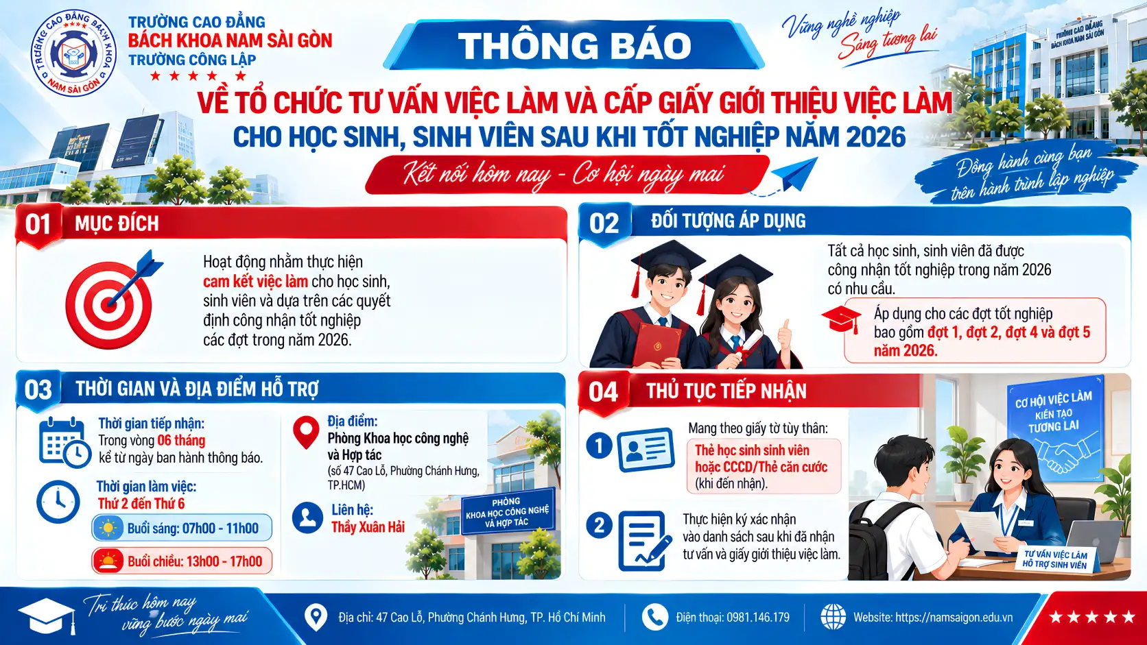 Thông báo về tổ chức tư vấn việc làm và cấp giấy giới thiệu việc làm cho học sinh, sinh viên sau khi tốt nghiệp năm 2026.